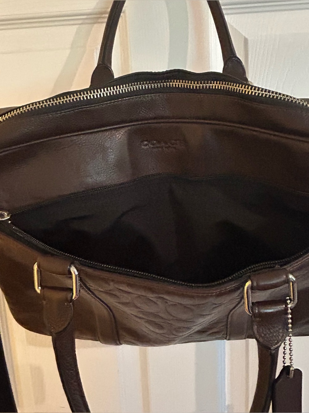 Coach Slim Brief Men's Embossed Leather Laptop Bag - Dark Brown F71798 - Picture 4 of 16